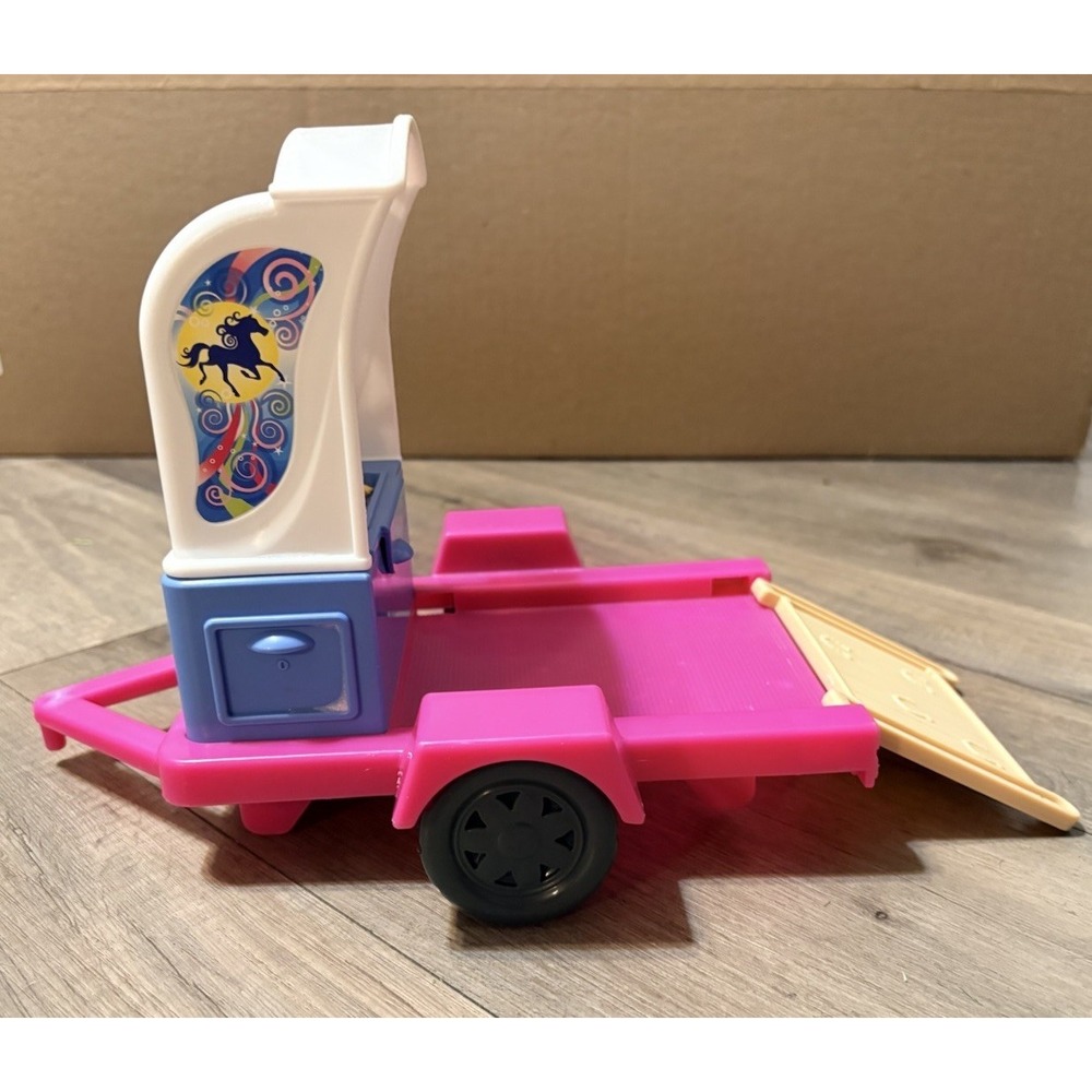 Fisher Price Little People Pink Horse Trailer Vehicle Ramp Food Bin Mattel 2012